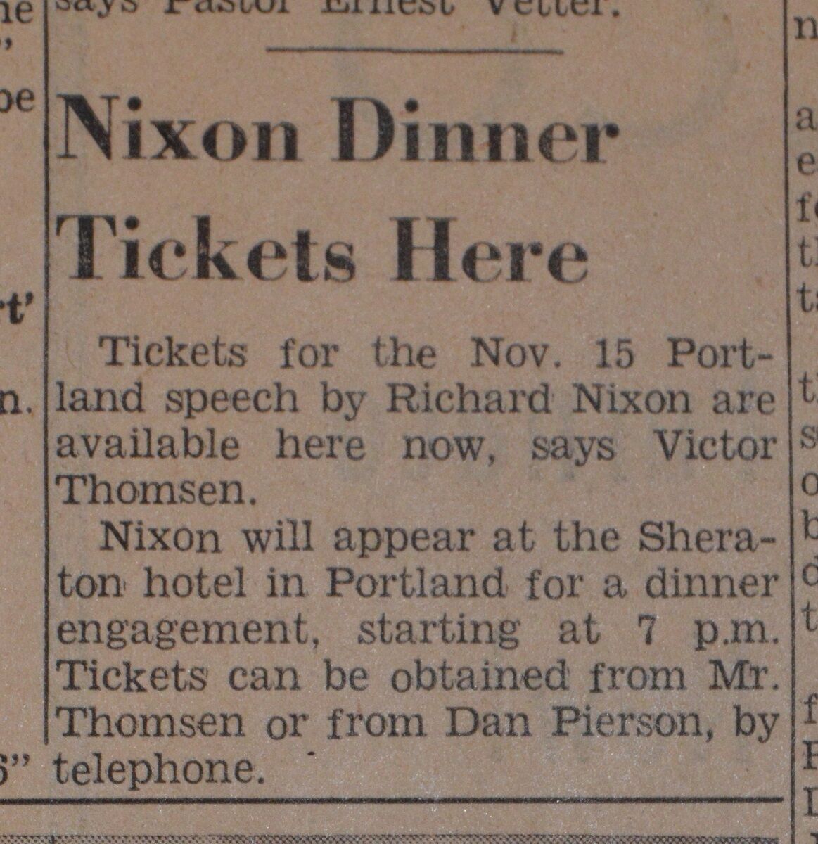 Nixon ad 1961 Hood River News